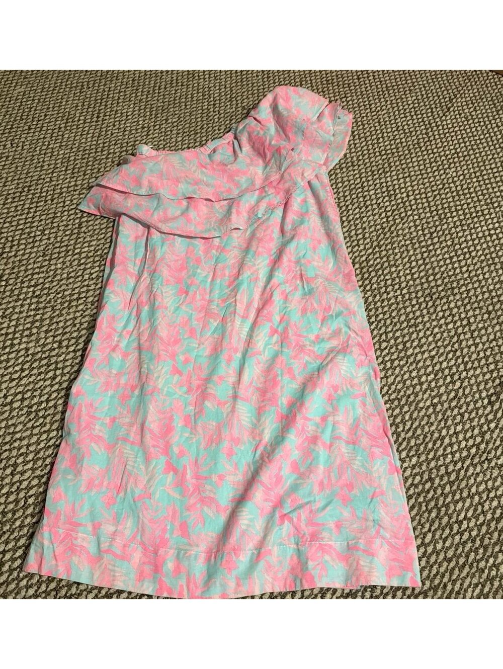 Vineyard Vines Crystal Blue Bougainvillea Ruffle One Shoulder Dress | 4
